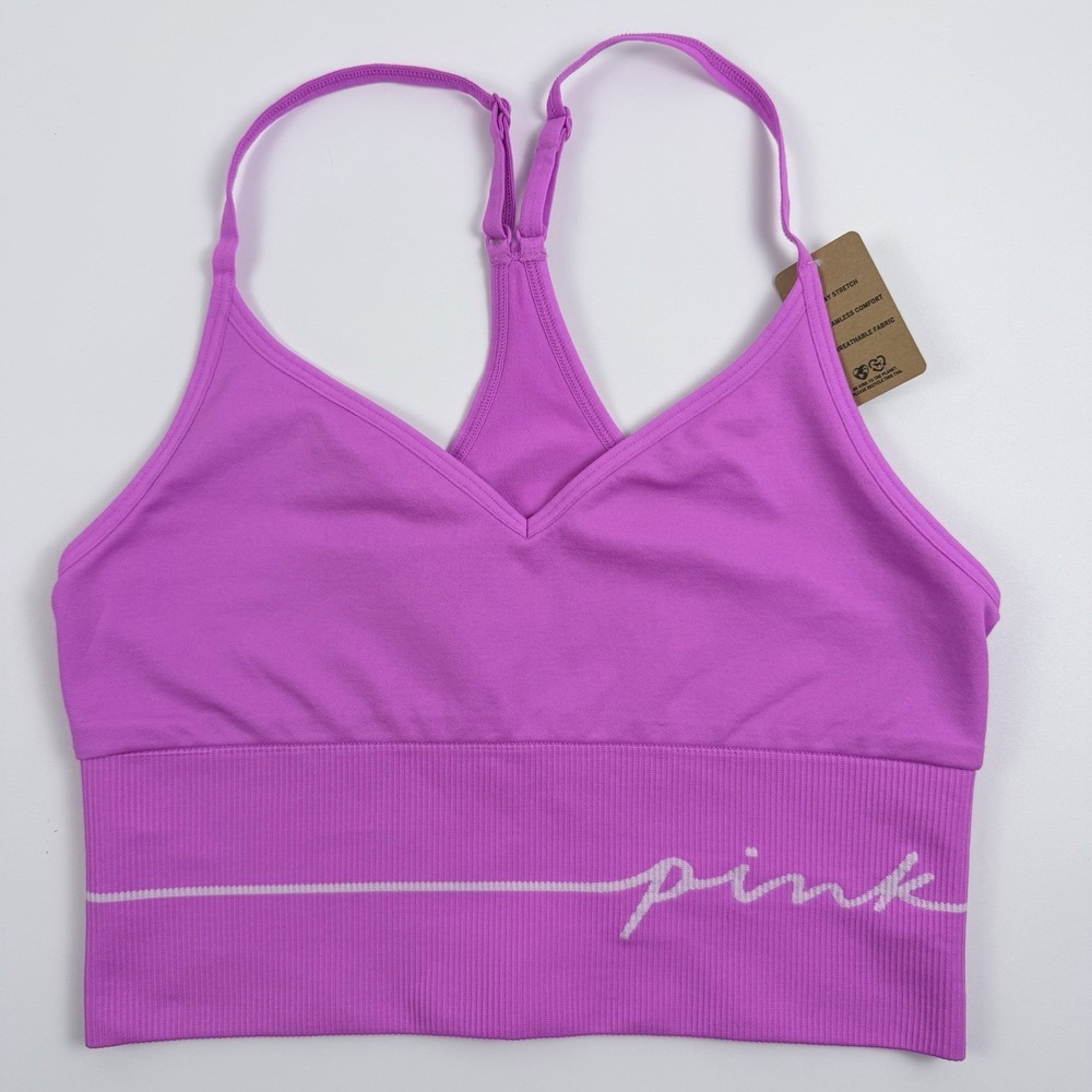 Victoria's Secret PINK Active Seamless Crop Longline Sports Pink Bra S NWT